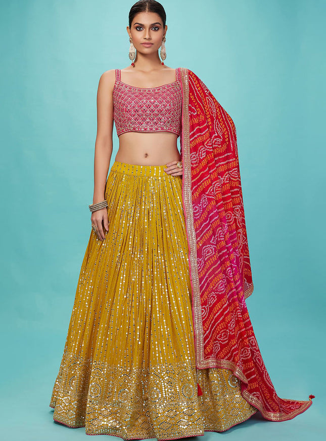 Yellow Heavy Designer Georgette Lehenga Choli