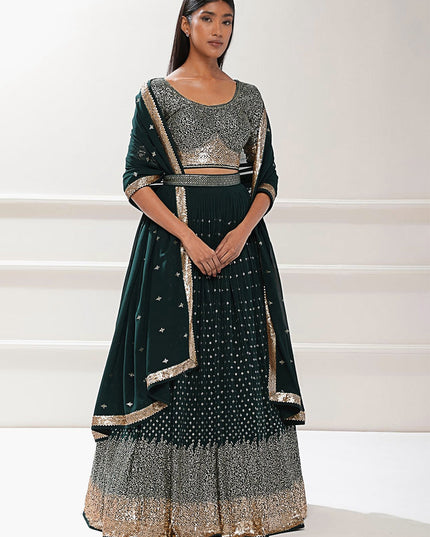 Bottle Green Heavy Designer Georgette Lehenga Choli