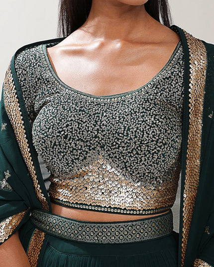 Bottle Green Heavy Designer Georgette Lehenga Choli