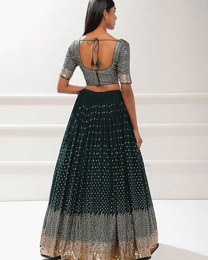 Bottle Green Heavy Designer Georgette Lehenga Choli