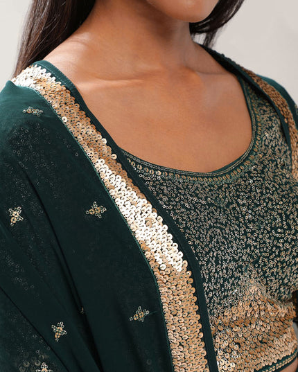 Bottle Green Heavy Designer Georgette Lehenga Choli