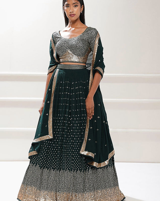 Bottle Green Heavy Designer Georgette Lehenga Choli