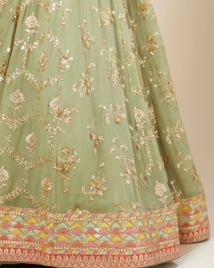 Pista Green Heavy Designer Georgette Lehenga Choli