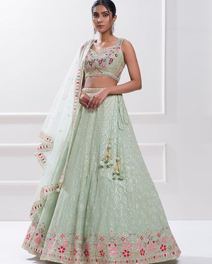 Sky Blue Heavy Designer Georgette Lehenga Choli