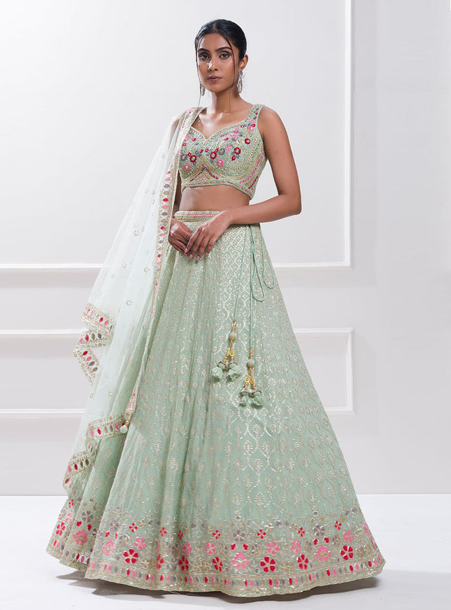 Sky Blue Heavy Designer Georgette Lehenga Choli