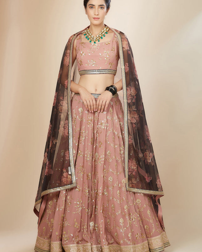 Salmon Pink Heavy Designer Georgette Lehenga Choli