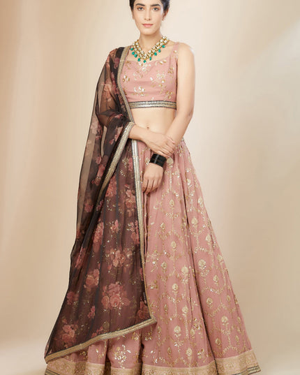 Salmon Pink Heavy Designer Georgette Lehenga Choli