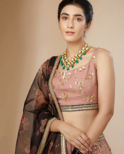 Salmon Pink Heavy Designer Georgette Lehenga Choli