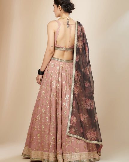 Salmon Pink Heavy Designer Georgette Lehenga Choli