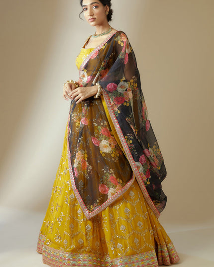 Golden Yellow Heavy Designer Georgette Lehenga Choli