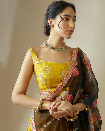 Golden Yellow Heavy Designer Georgette Lehenga Choli