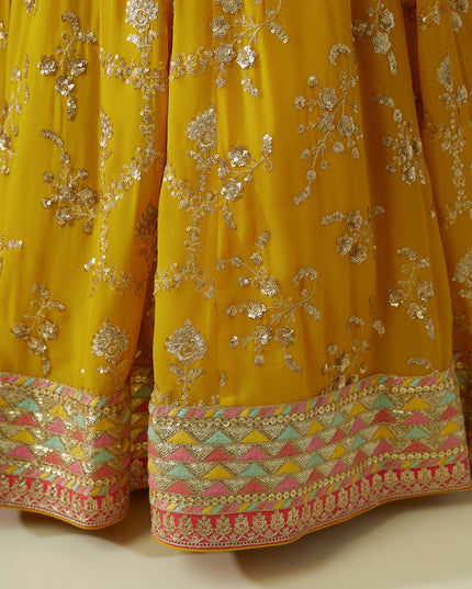 Golden Yellow Heavy Designer Georgette Lehenga Choli