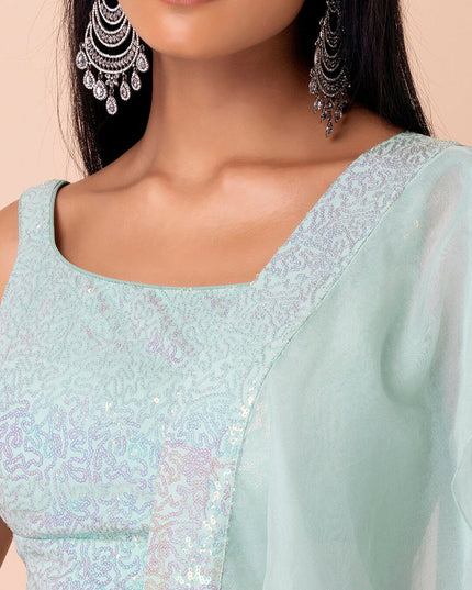 mint blue embroidered georgette lehenga choli set