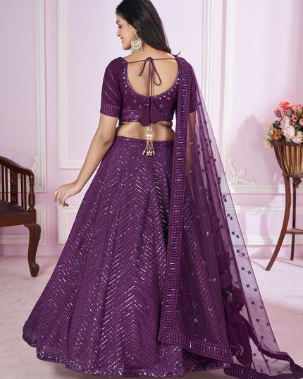 Wine Georgette Sequins Embroidered Wedding Lehenga Choli