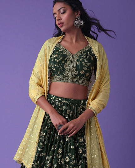 Bottle Green Heavy Designer Georgette Lehenga Choli