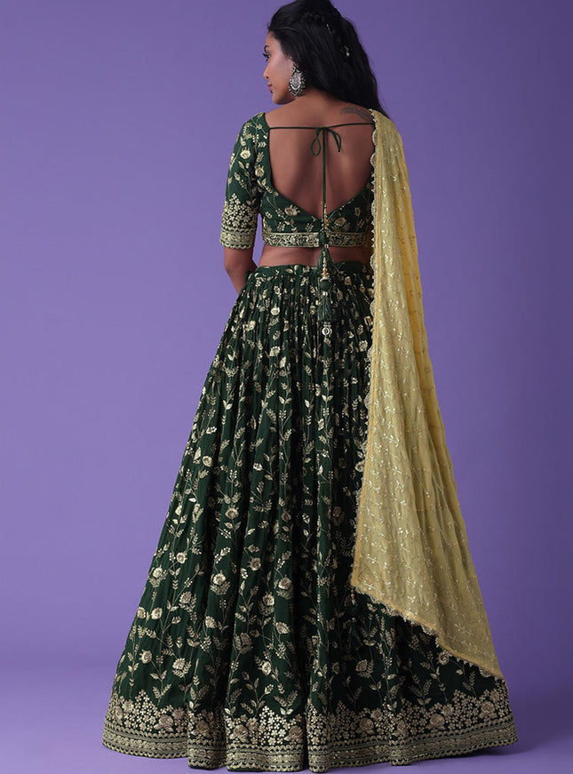 Bottle Green Heavy Designer Georgette Lehenga Choli