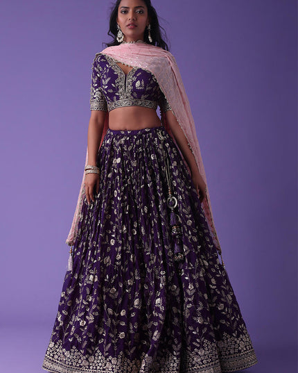Purple Heavy Designer Georgette Lehenga Choli