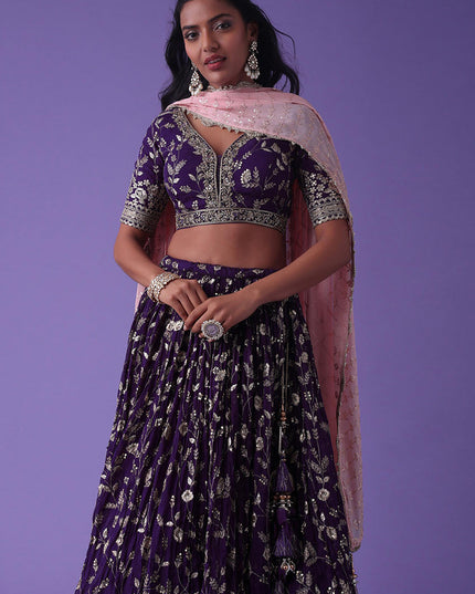 Purple Heavy Designer Georgette Lehenga Choli