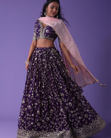 Purple Heavy Designer Georgette Lehenga Choli