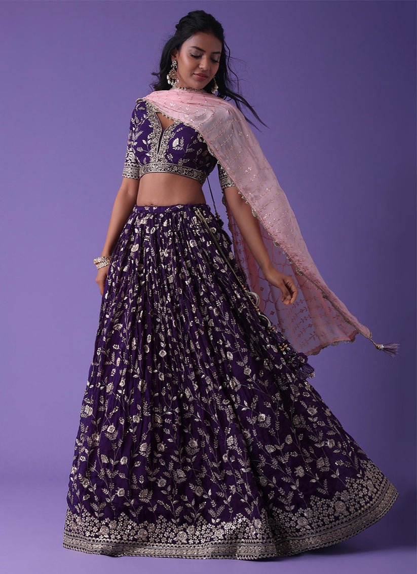Purple Heavy Designer Georgette Lehenga Choli