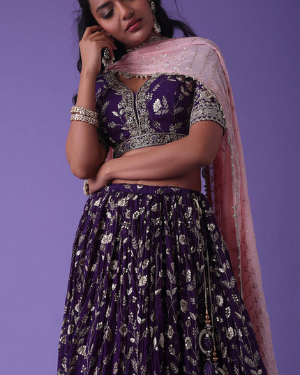 Purple Heavy Designer Georgette Lehenga Choli