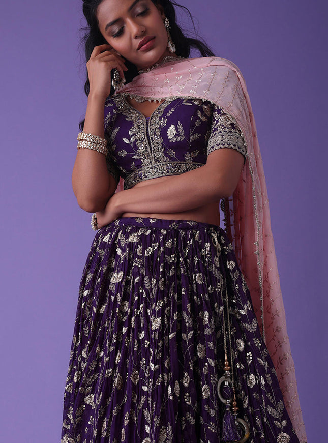 Purple Heavy Designer Georgette Lehenga Choli