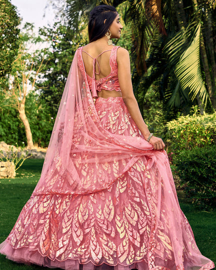 Pink Soft Net Sequins work Lehenga Choli