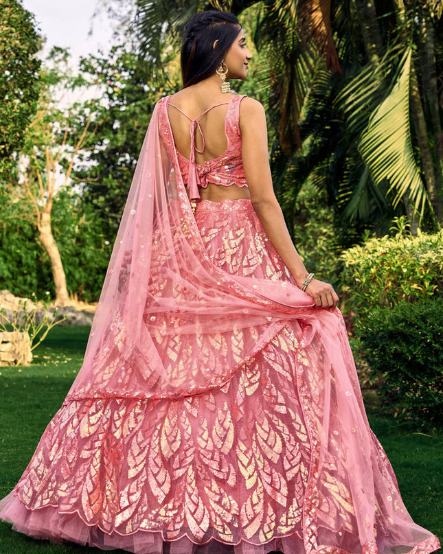 Pink Soft Net Sequins work Lehenga Choli