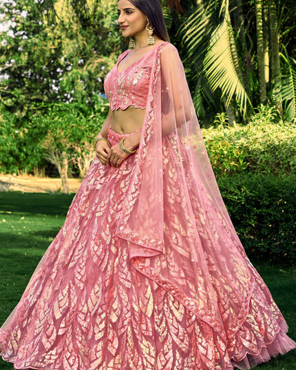 Pink Soft Net Sequins work Lehenga Choli