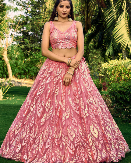 Pink Soft Net Sequins work Lehenga Choli