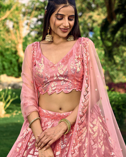 Pink Soft Net Sequins work Lehenga Choli