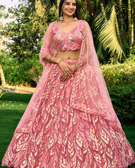 Pink Soft Net Sequins work Lehenga Choli