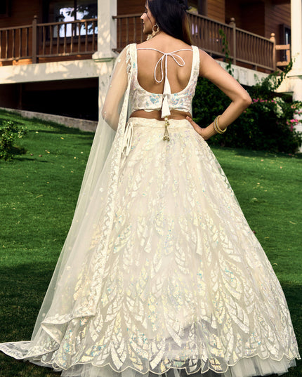 White Soft Net Sequins work Lehenga Choli