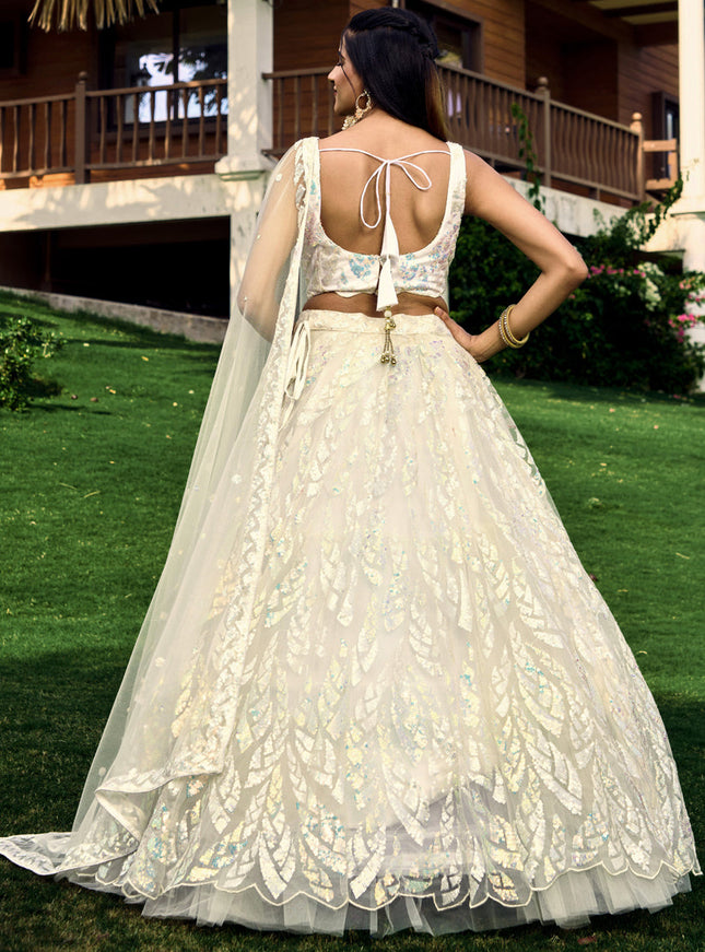 White Soft Net Sequins work Lehenga Choli