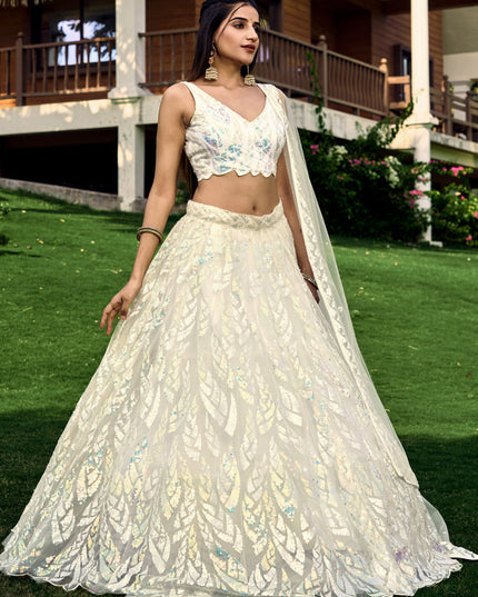 White Soft Net Sequins work Lehenga Choli