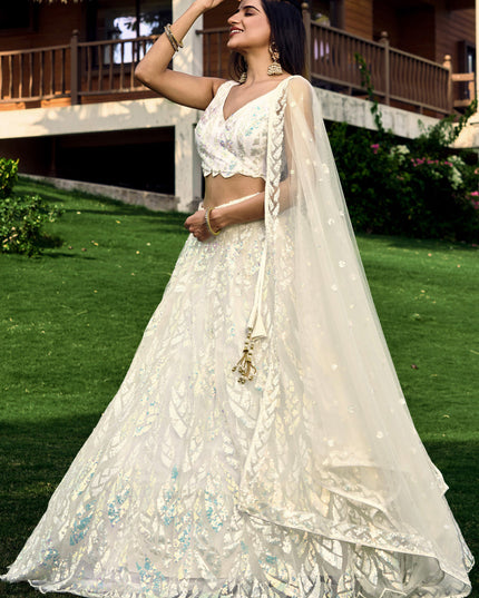 White Soft Net Sequins work Lehenga Choli