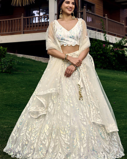 White Soft Net Sequins work Lehenga Choli