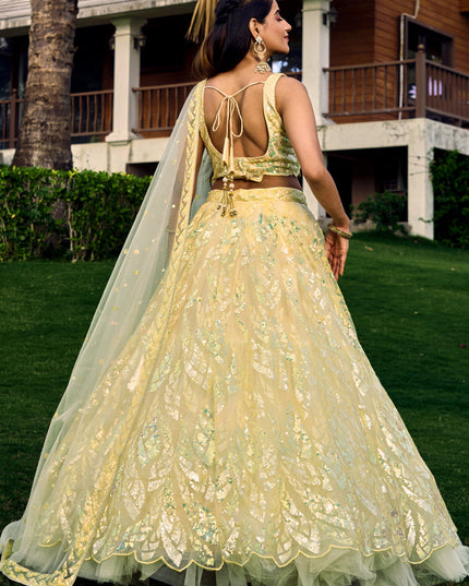 Yellow Soft Net Sequins work Lehenga Choli