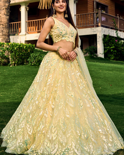Yellow Soft Net Sequins work Lehenga Choli