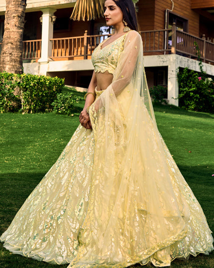 Yellow Soft Net Sequins work Lehenga Choli