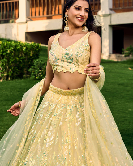Yellow Soft Net Sequins work Lehenga Choli