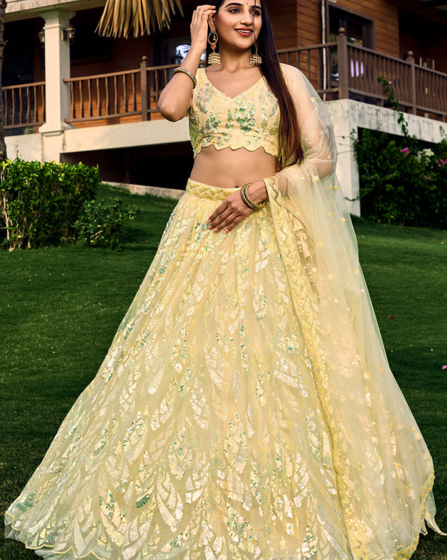 Yellow Soft Net Sequins work Lehenga Choli