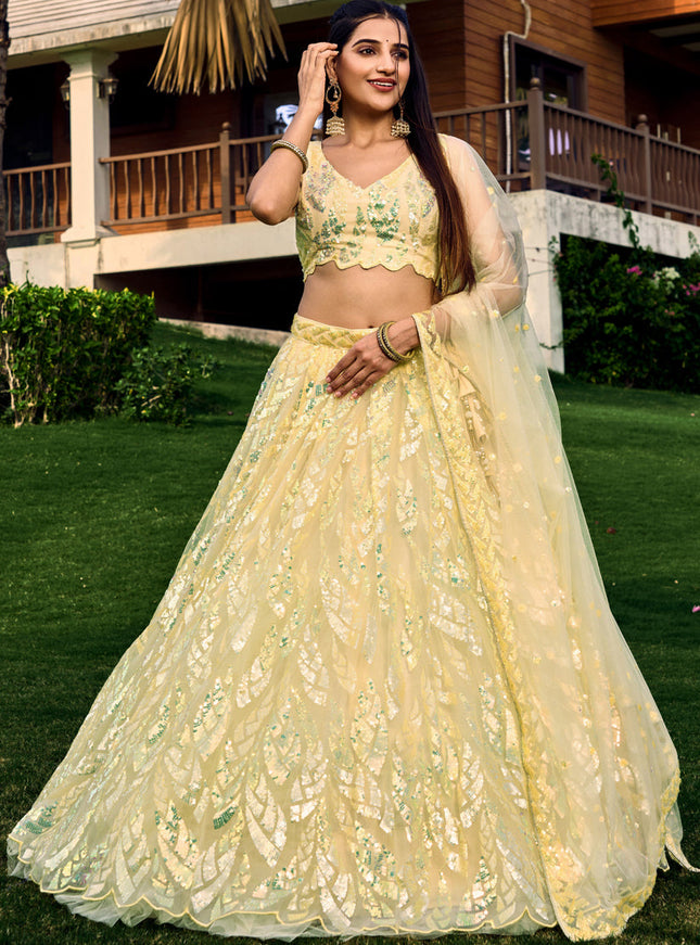 Yellow Soft Net Sequins work Lehenga Choli