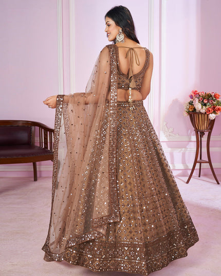 Cocoa Brown Net Sequins Embroidered Wedding Lehenga Choli