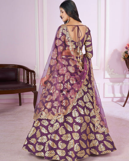 Wine Georgette Sequins Embroidered Wedding Lehenga Choli