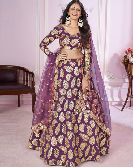 Wine Georgette Sequins Embroidered Wedding Lehenga Choli