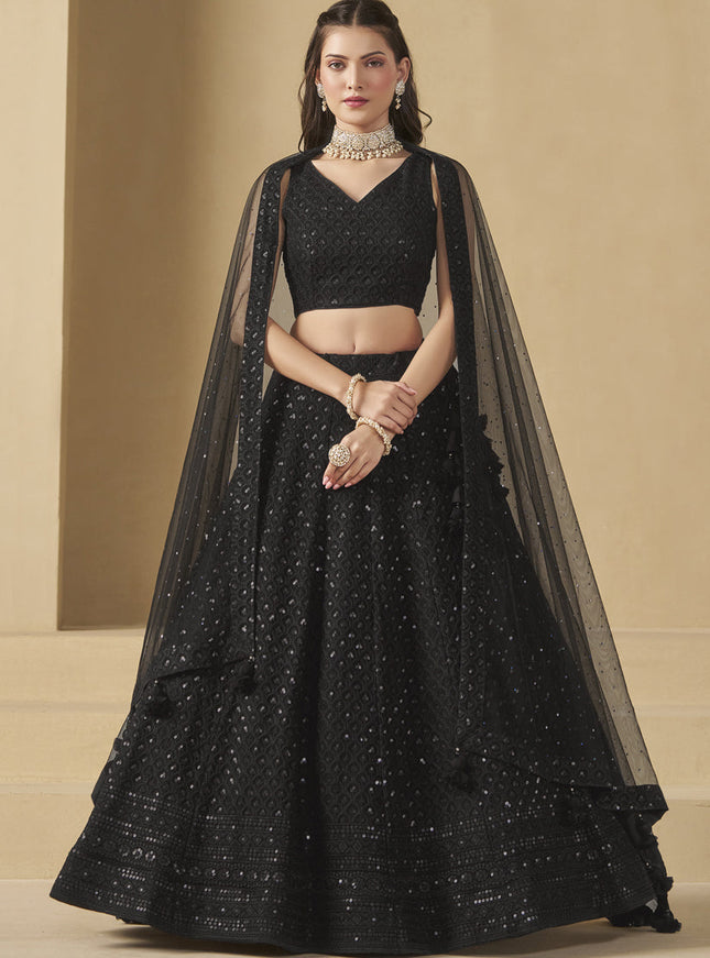 black sequins georgette embroidered lehenga choli