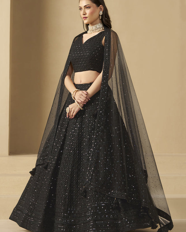 black sequins georgette embroidered lehenga choli