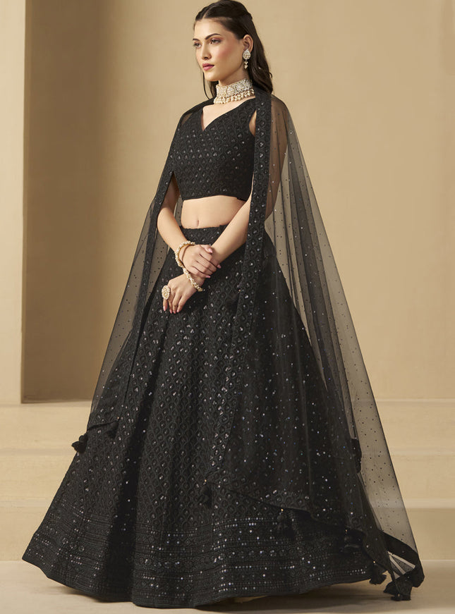 black sequins georgette embroidered lehenga choli