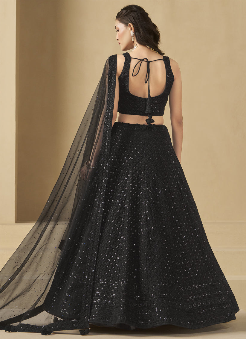 black sequins georgette embroidered lehenga choli